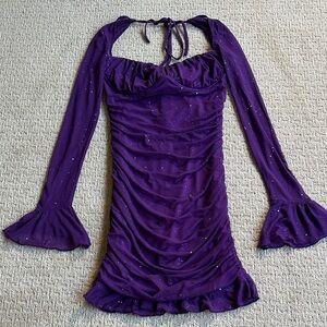 Women’s Small Purple Long Sleeve Dress with Glitter Mini Cocktail Bustier